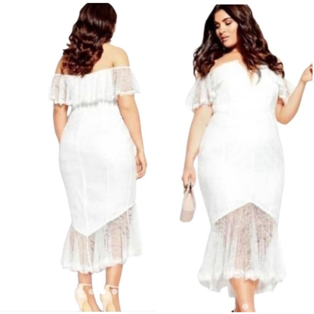 CITY CHIC Plus size lace violet ivory Lace Cold-Shoulder High-Low Dress size 22